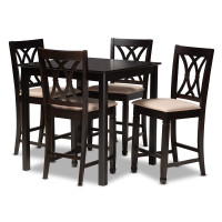 Baxton Studio RH316P-Sand/Dark Brown-5PC Pub Set Reneau Modern and Contemporary Sand Fabric Upholstered Espresso Brown Finished 5-Piece Wood Pub Set